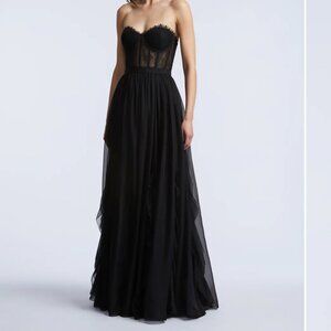 Lace Bodice Chiffon Rufle Gown